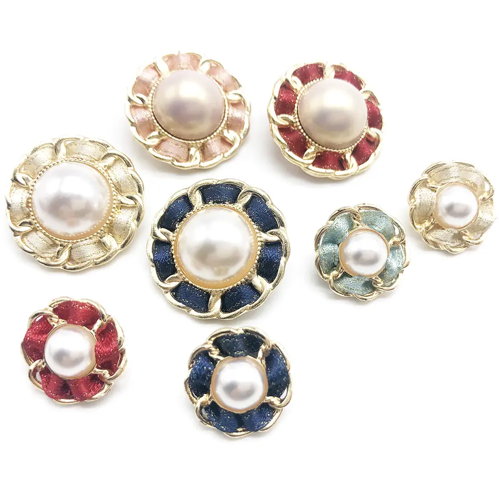 Botones redondos de diamantes de imitación de Media bola de aleación de metal con cinta de cristal dorado perla, novedad