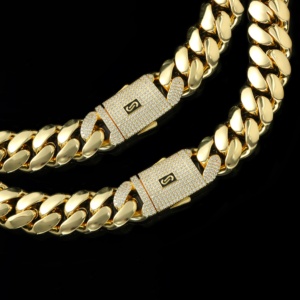 Dây chuyền mạ vàng 14K/18K cao cấp, kiểu dáng dây Cuban chắc chắn, trang sức Hip Hop, khóa kim cương, kiểu Miami Monaco - Product Image 6