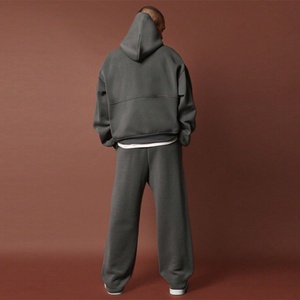Conjunto de 2 Piezas de Sudadera Holgada Personalizada con Logotipo Bordado, Color Gris Oscuro, Sudadera con Capucha y Bolsillo Tipo Canguro, Pantalones Deportivos con Entrepierna Baja - Product Image 2