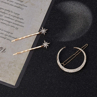 Barrettes à cheveux élégantes vintage en strass plaqué or Crownia, style européen et américain, avec éléments étoile et lune, vente en gros