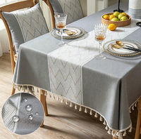 Nappe vintage en coton et lin avec dentelle jacquard, élégante nappe rectangulaire beige et blanche pour la cuisine, la salle à manger et la décoration de la maison