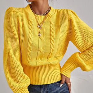เสื้อถักไหมพรมทรงหลวม คอกลม แขนทรงกระบอกสำหรับผู้หญิง - Product Image 4