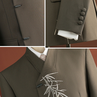 Costume sur mesure de haute qualité, sur mesure, formel, col mandarin, broderie en bambou, ensemble de 2 pièces pour homme