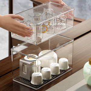 Tea Set Storage Box With Lid Stackable Desktop Organizer For Cups And Tea Ware - Product Image 1
