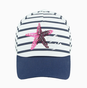 Nautical Stripe <b>Baseball</b> <b>Cap</b> with Sequin Starfish Holiday Beach Sun Hat for Girls - Product Image 1