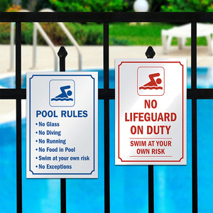 Targa in metallo per la sicurezza in piscina, stile retrò, con scritta 'Nessun bagnino in servizio, Nuotare a proprio rischio e pericolo', decorazione da parete per piscina, segnale <span class=keywords><strong>di</strong></span> avvertimento. - Product Image 2