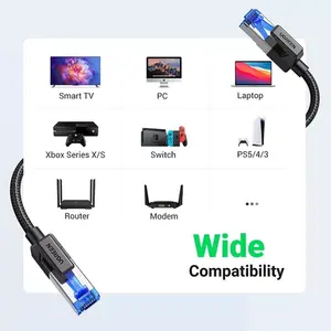 Câble Ethernet Cat8 avec connecteurs RJ-45 à angle droit, gaine en nylon tressé, conducteur en cuivre, bande passante de 2 GHz, longueur de 2 m, Ugree - Product Image 3