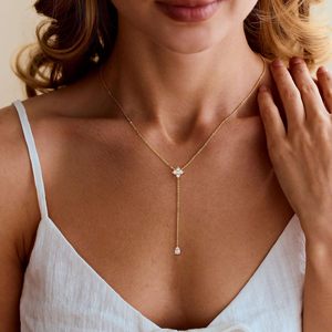 Collana Lunga Delicata Placcata Oro 14k, Collane Lunghe a Lariat per Donna, Collana a Goccia Semplice e Trendy, Gioielli alla Moda per il Ballo di Fine Anno - Product Image 4