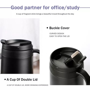 Mug à café isotherme en acier inoxydable 304 à double paroi pour les voyages en plein air, le bureau, avec poignée, couleur noire, 350 ml, 500 ml - Product Image 5