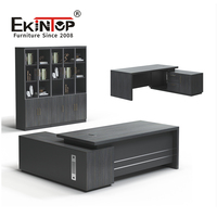 Ekintop Bureau de Direction Moderne en L, Mélaminé MDF/MFC, Contemporain, Plateau Chêne Noir, pour Ordinateur de Bureau