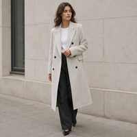 Manteau d'hiver pour femme OEM/ODM, manteau long en mélange de laine tissée à double boutonnage avec revers cranté, design chaud
