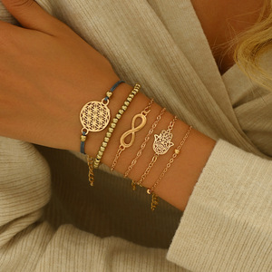 Japanese and Korean retro style, versatile Fatima hand infinity symbol <b>stacked</b> <b>bracelet</b>, beaded chain, <b>stacked</b> jewelry for - Product Image 1