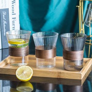 Creative strisce verticali alto vetro borosilicato tazza trasparente singolo strato di legno cerchio acqua tazza all'ingrosso - Product Image 5