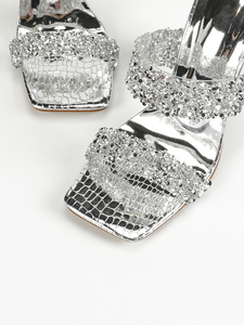 Nouvelles sandales d'été 2024 sexy transparentes à talons hauts ornées de strass, talon unique, vente chaude - Product Image 6