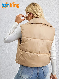 Chaleco ligero recortado para mujer, abrigo cálido, chaqueta térmica sólida, cremallera hinchada para Otoño Invierno, cuello levantado, sin mangas, estilo informal - Product Image 3