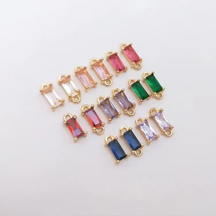 A1300 di alta qualità 14k oro riempito fascino connettore ciondolo rettangolo di cristallo colorato fascino accessorio gioielli
