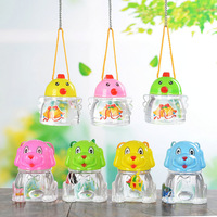 Mini aquarium portable en plastique, petit réservoir à poissons, design de dessin animé, conteneur transparent, décoration de bureau