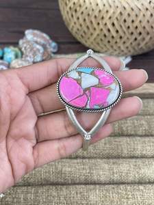 Pulsera Artesanal de Plata de Ley con Diseño de Algodón de Azúcar Mojave Dorado y Azul, Búfalo Blanco y Naranja Mojave - Product Image 3