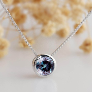 Round Cut 1CT Center Synthetic <strong>Alexandrite</strong> Bezel Solitaire 14k White Gold Pendants <strong>Necklace</strong> Chain <strong>Alexandrite</strong> Pendant <strong>Necklace</strong> - Product Image 2