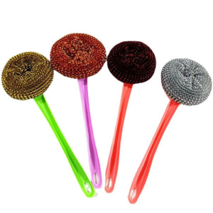 Cepillos para lavar platos con mangos largos y cortos, cepillos para fregar ollas, estropajos de fibra de acero, bolas de limpieza de colores, inoxidable - Product Image 1