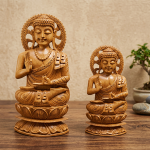 Figurine de Bouddha en bois sculpté, sculpture artisanale en bois de santal, art bouddhiste, objet de collection, décoration écologique autoportante, Rajasthan - Product Image 3