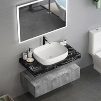 Meuble-lavabo de salle de bain à double vasque avec dessus en marbre noir imperméable de 60 pouces