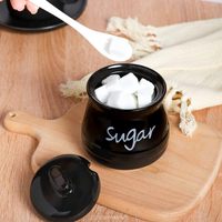 Cartoon Ceramic Food Sugar Bowl Bamboo Lid Spoon 12-Ounce Storage Jar Dustproof Freshness Preservation Multifunction Detachable
