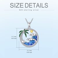 Collier pendentif en argent sterling 925 avec émail en forme de palmier et de vague, bijoux de plage d'été en gros