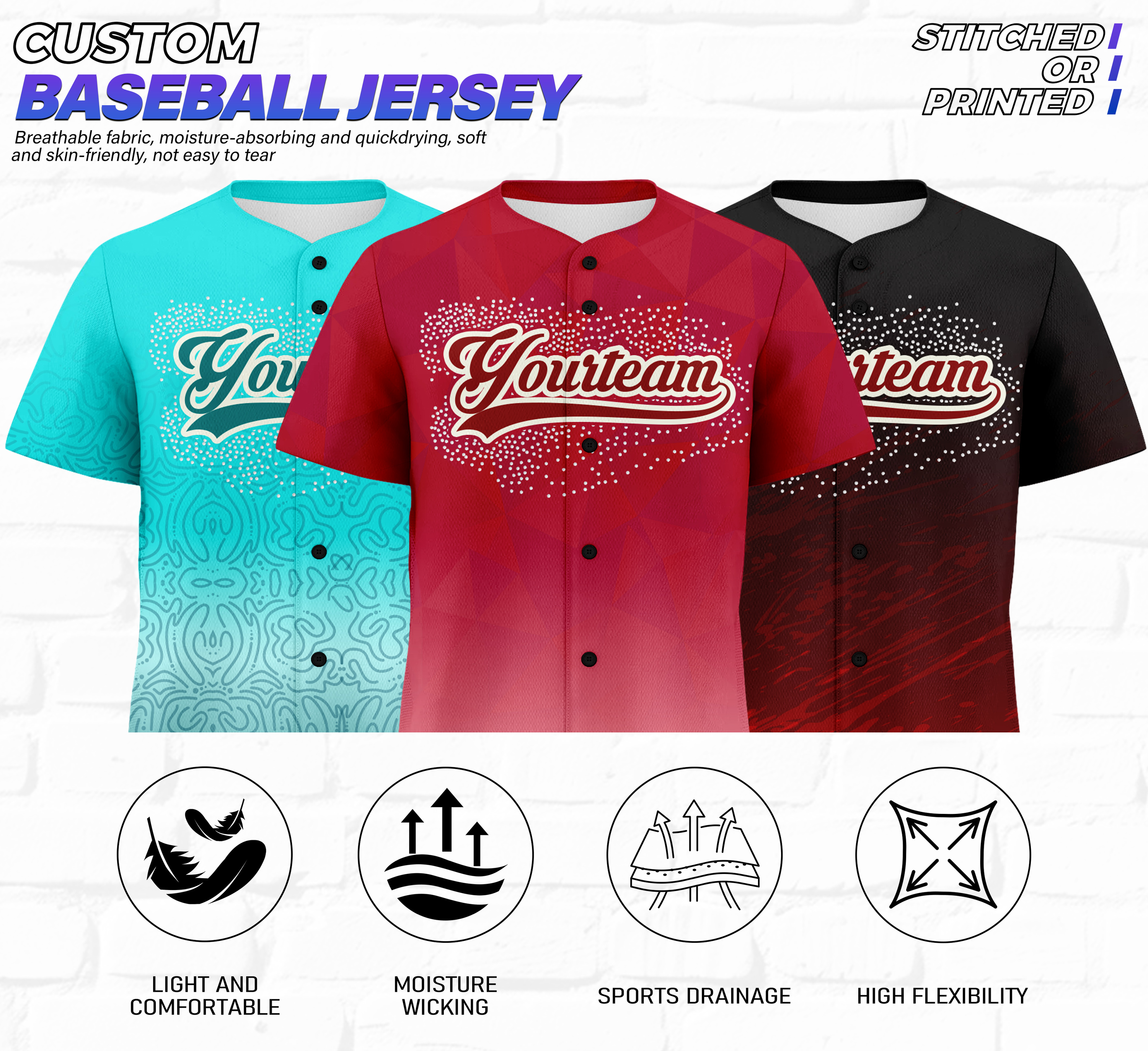 Free Custom Hotfix Rhinestone Baseball Shirt Sublimation