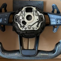 Setir Kemudi D-Shape Flat Bottom Berbahan Kulit Hitam Serat Karbon untuk Audi RS6 C7 A4 RS3 8Y A3 S3 2021 B8.5 A5 S4 S7 A6 Q2 Q5 Q7