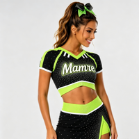 Uniforme de cheerleading de luxe personnalisé avec strass pour adultes et filles, en polyester et élasthanne, confortable, antibactérien, haut court et jupe de performance