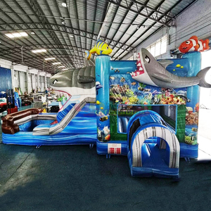 Wet or dry shark combo <b>inflatable</b> commercial bounce <b>house</b> with water slide castillo hinchable de tiburon - Product Image 3