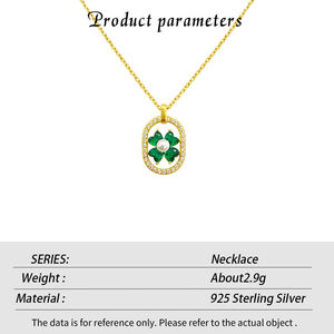 Colgante de perla natural de plata de ley S925 para mujer con trébol de cuatro hojas, nicho de circón, cadena de clavícula a la moda, joyería de moda - Product Image 3