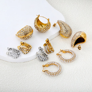 ต่างหูสตั๊ด เพิร์ลไวท์ไดมอนด์ สแตนเลสสตีล 18k สำหรับผู้หญิง สวมใส่ได้ทุกวัน ดีไซน์ทรงเรขาคณิต ไมโครอินเซิร์ท - Product Image 1