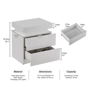 <span class=keywords><strong>Table</strong></span> de chevet blanche haute brillance, meuble de chambre à coucher en bois avec éclairage LED, <span class=keywords><strong>table</strong></span> d'appoint - Product Image 6