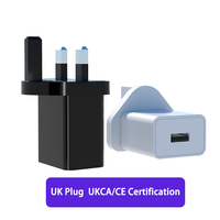 Adaptateur de chargeur mural USB 5V/1A 2A avec prise standard britannique EU, certifié CE, matériau ignifuge écologique pour montres intelligentes et téléphones mobiles