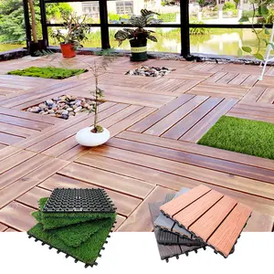 Hot sale DIY Turf Grass Tile and Wood Plastic Composite Decking tile interlock terrace wpc tile for home garden park