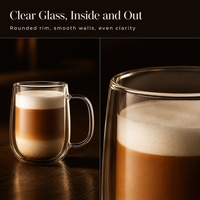 Mug en verre à double paroi, tasse à café transparente avec poignée, tasse à thé en verre, vaisselle pour lait, latte, cappuccino, boissons glacées, vente en gros