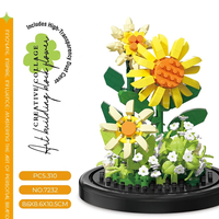 Puzzle de construction de fleurs 310 pièces en plastique ABS, modèle d'assemblage DIY avec couvercle anti-poussière, décoration de bureau pour enfants et adultes