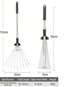 <span class=keywords><strong>Râteau</strong></span> <span class=keywords><strong>à</strong></span> feuilles rétractable de qualité industrielle pour sol plat, avec griffes réglables en acier inoxydable, outil agricole - Product Image 2