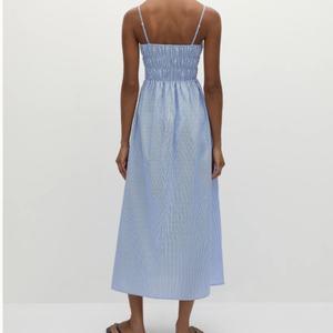 Robe mi-longue en lin et satin de coton pour femme, coupe ample, taille haute, style décontracté, tendance estivale, sexy, à rayures, vente chaude OEM - Product Image 3