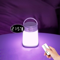 Lampe de camping et veilleuse de chevet à commande tactile USB, rechargeable, blanc chaud, alimentation 2400 mAh, avec affichage de l'heure