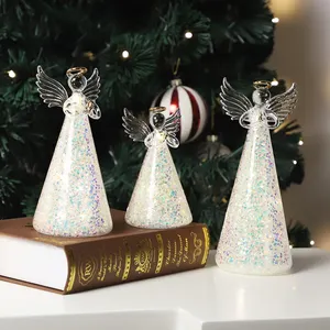 Personal isierte mund geblasene Glas LED Engel Weihnachts pyramide Figur Ornamente Leuchten Weihnachts dekoration