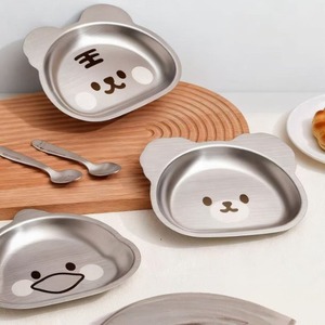 Assiette pour bébé en acier inoxydable en forme d'ours mignon, design de dessin animé, vaisselle pour enfants, sans BPA, qualité alimentaire - Product Image 1