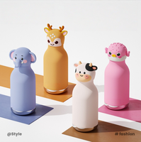 Bouteille d'eau isotherme en acier inoxydable classique de 450 ml avec couvercle en silicone motif animal mignon