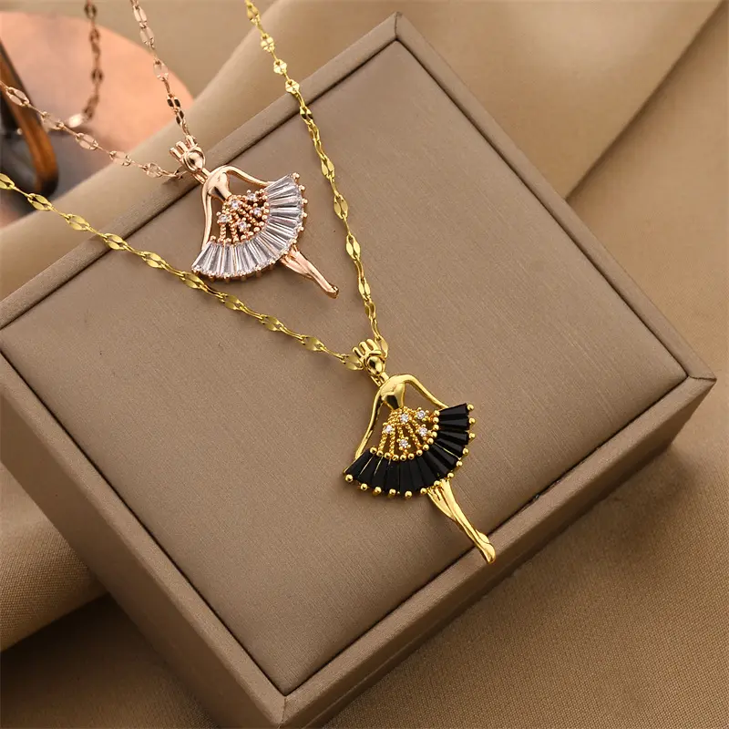 Sailing Jewelry Creative Gold Plated Dancing Girl Pendant Necklace Fashion Simple Titanium Steel Ballet Girl Necklace