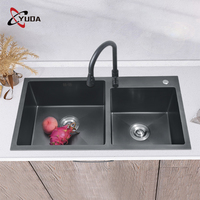 Évier de cuisine grand format en acier inoxydable 304 durable, intelligent, double bac carré, à un trou avec double égouttoir