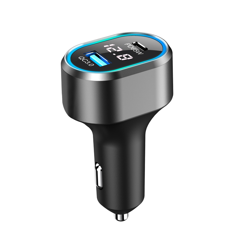 Hy 2024 Dual Usb Adapter Factory Wholesale Fast Charging Qc3.0 12-24v Lcd Display Car Charger Cigarette Lighter Socket For Cars