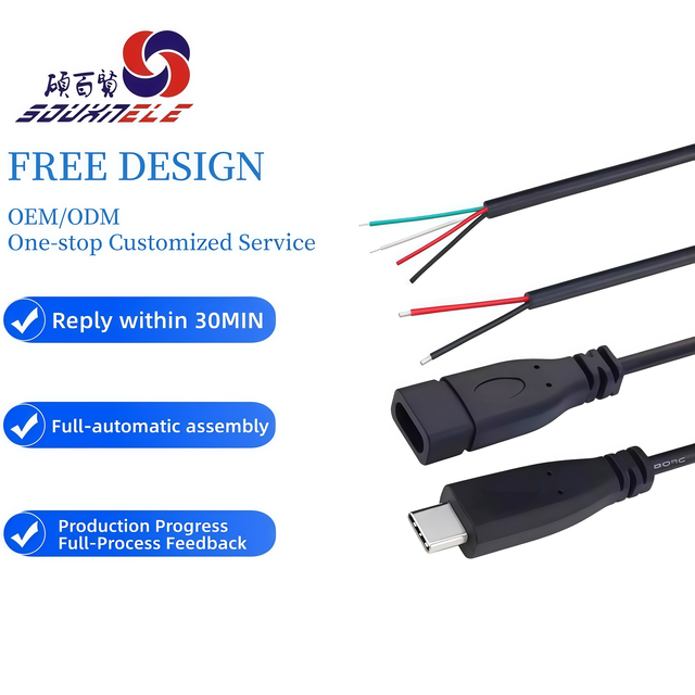 Good Quality OEM ODM Customization 2 Core 4 Core Type C Male Female Plug Stripped Wire Type C Charging to Open End Pigtail Cable