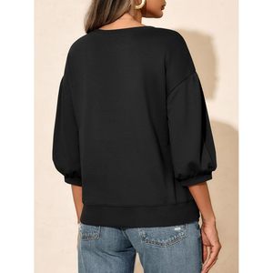 Sudadera de Mujer con Mangas Abullonadas, Corte Holgado, Cuello Redondo, Informal, Transpirable, de Algodón Tejido, para Otoño - Product Image 3